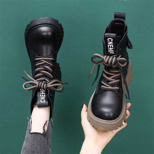 厚底马丁靴女2025秋冬新款英伦风欧货单靴双拉链增高女短靴小码34 - 图1