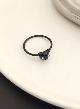 日韩国简约暗黑小猫咪戒指