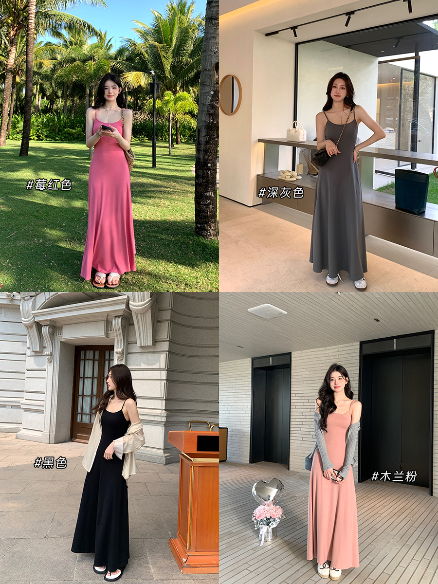 alex stevens吊带连衣裙长裙女夏季性感收腰修身显瘦裙子简约-图2