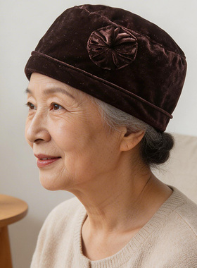 春秋薄款花朵妈妈可折叠保暖帽