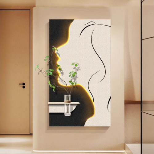 立体砂岩入户正对门人物玄关装饰画氛围灯画轻奢客厅背景墙挂画 - 图1