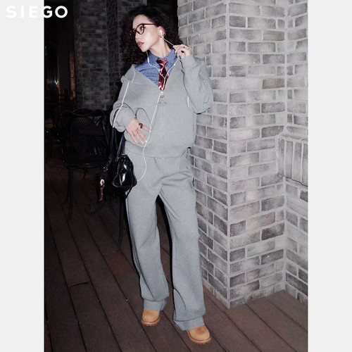 Siego西蔻獅鹫灰双面针织橡筋腰运动裤64521212 - 图0