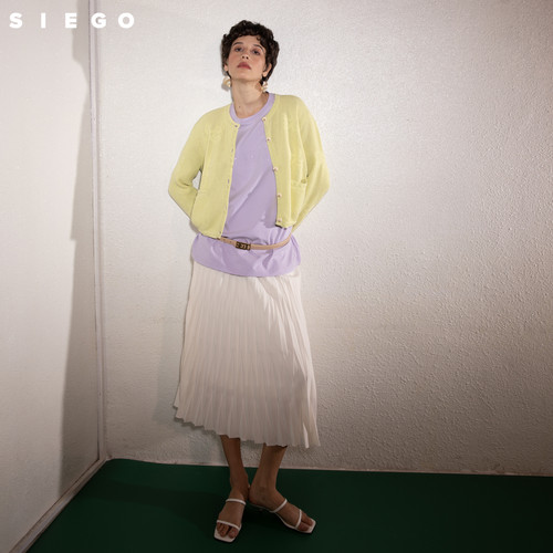 Siego西蔻A字日常度假通勤手工立体褶压褶百褶伞裙64512504 - 图0