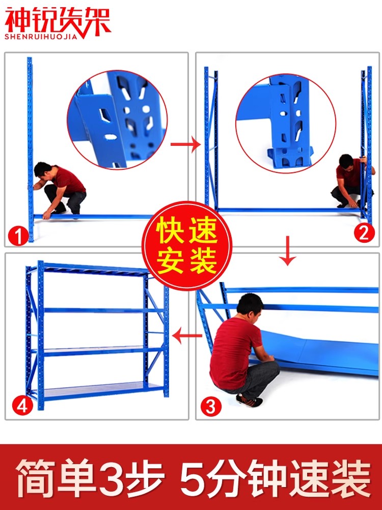 神锐仓库仓储货储物间中型重型货架置物架多层菜鸟驿站置物铁架子 - 图1