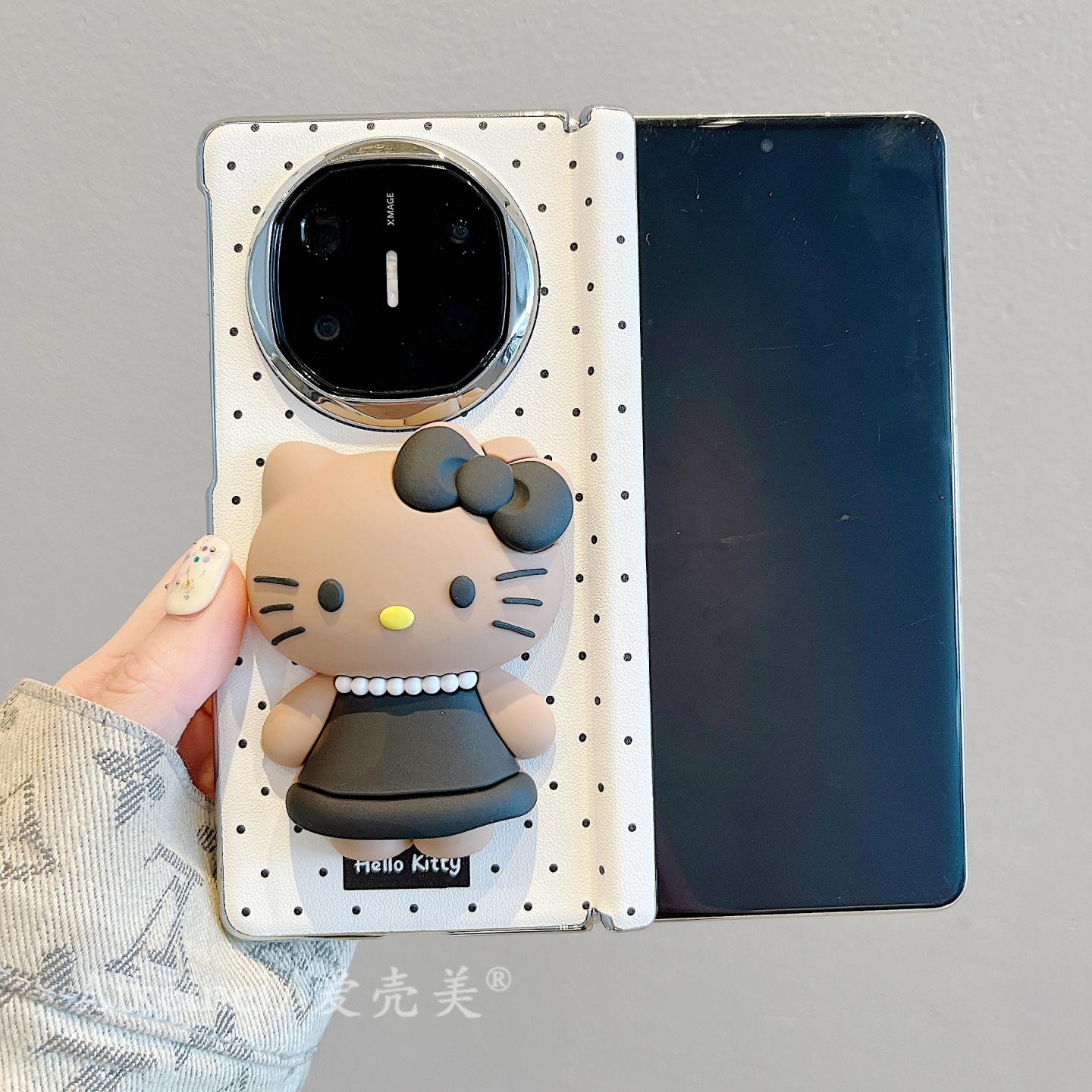 适用华为MateX7典藏版折叠屏手机壳matex6白底皮质波点MateX5典藏版立体硅胶黑皮kt猫matex3中轴保护防摔女款 - 图2