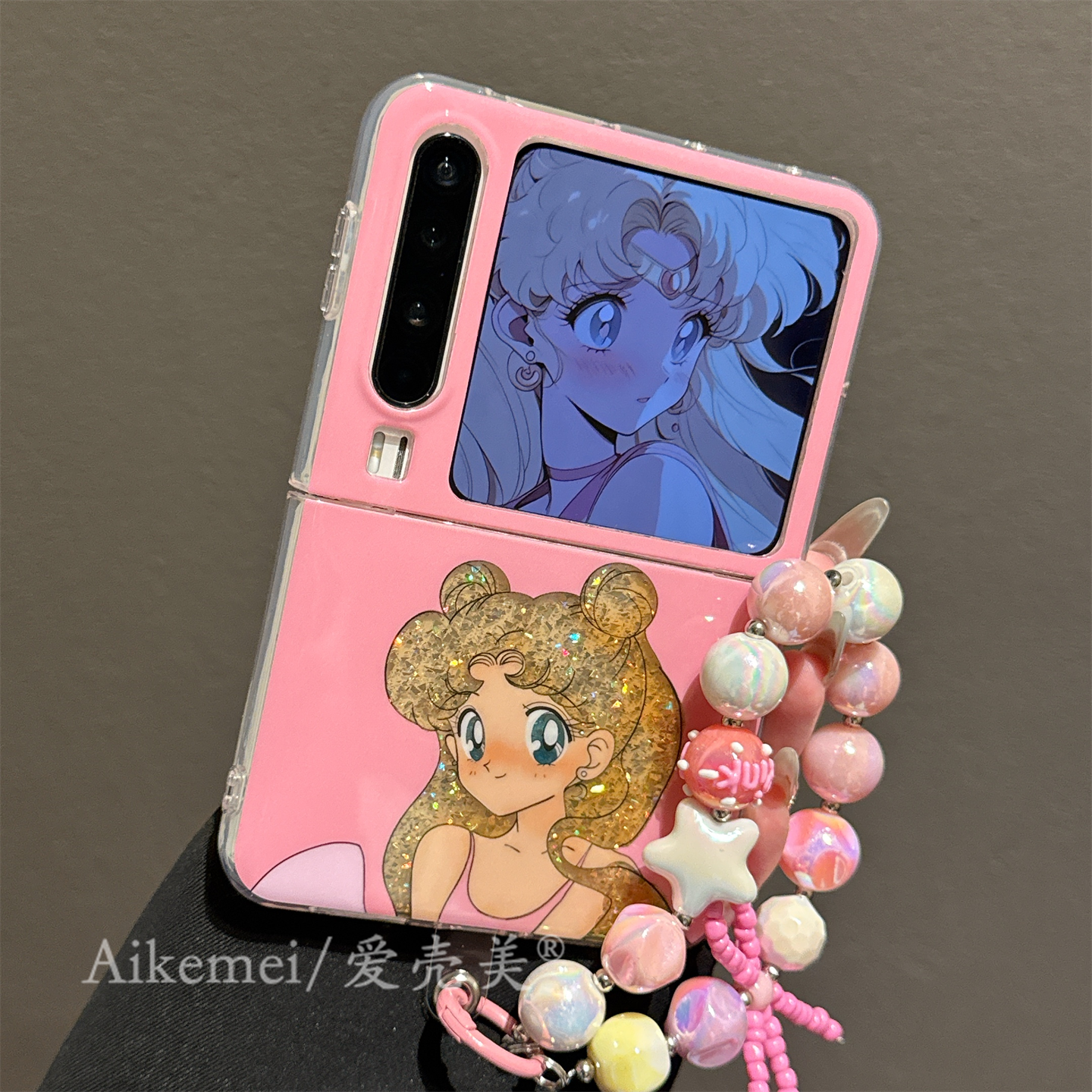 适用华为puraX折叠屏手机壳PuraX典藏版日韩双层渐变金色闪粉动漫卡通美少女可爱新创意带链条挂绳PX防摔女款 - 图1