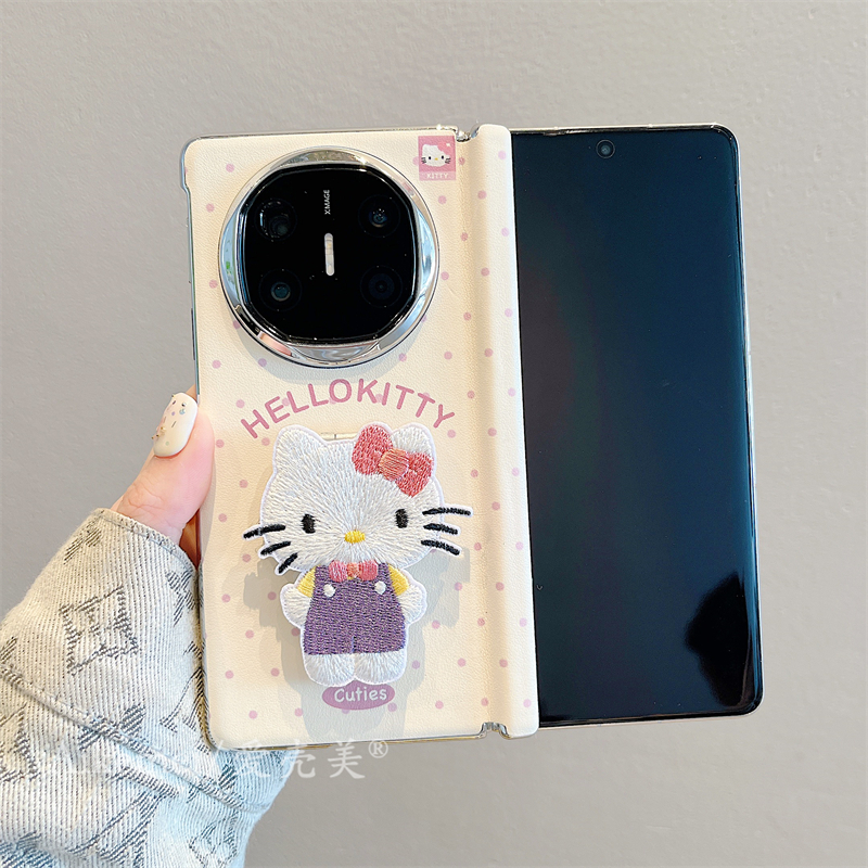 适用华为MateX7典藏版折叠屏手机壳matex6紫色皮纹kt猫MateX5典藏版刺绣支架链条matex3典藏版中轴磁吸保护女 - 图2