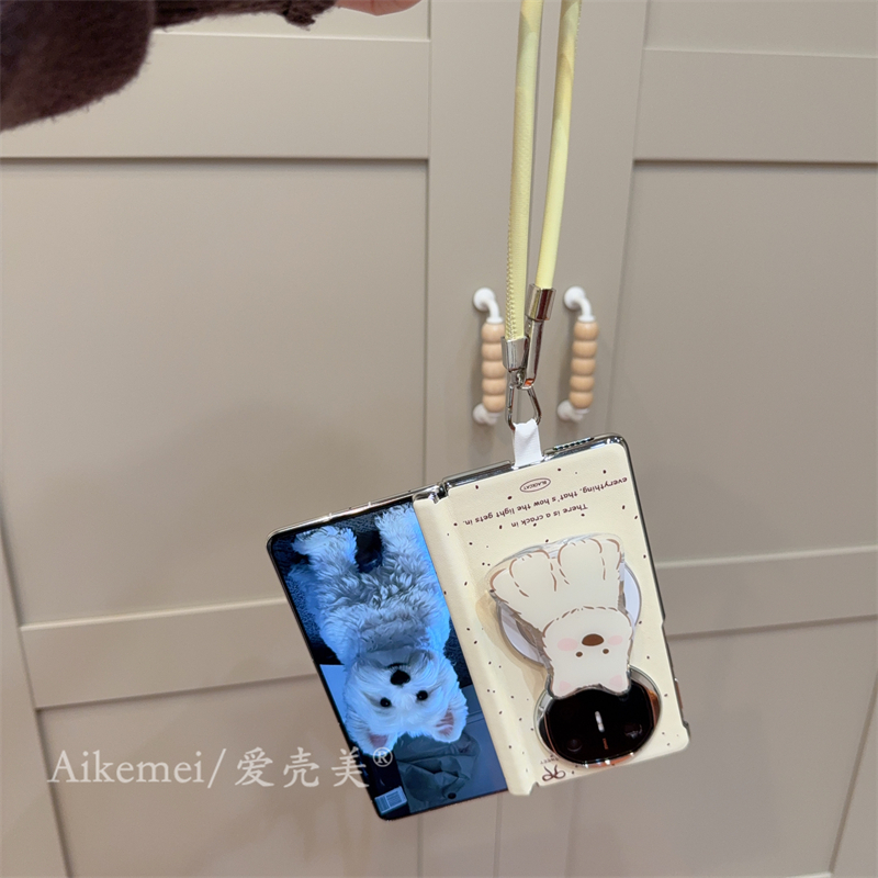 适用华为mateX6折叠屏手机壳简约ins泼墨卡通可爱小狗磁吸支架MateX5典藏版腕带挂绳matex3典藏版防摔保护套 - 图2