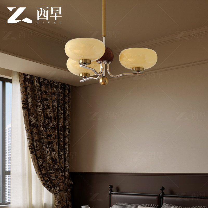 泡芙中古奶油风客厅吊灯法式复古胡桃木色卧室灯北欧书房主卧灯具,淘宝优惠券,粉丝福利购,淘宝优惠卷