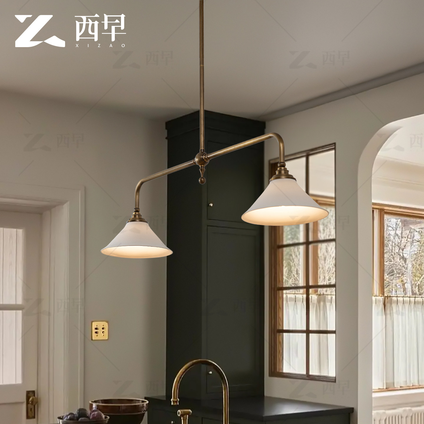 西早全铜复古VC1:1Piaf 双头餐厅吊灯法式别墅吧台美式简约岛台灯,淘宝优惠券,粉丝福利购,淘宝优惠卷