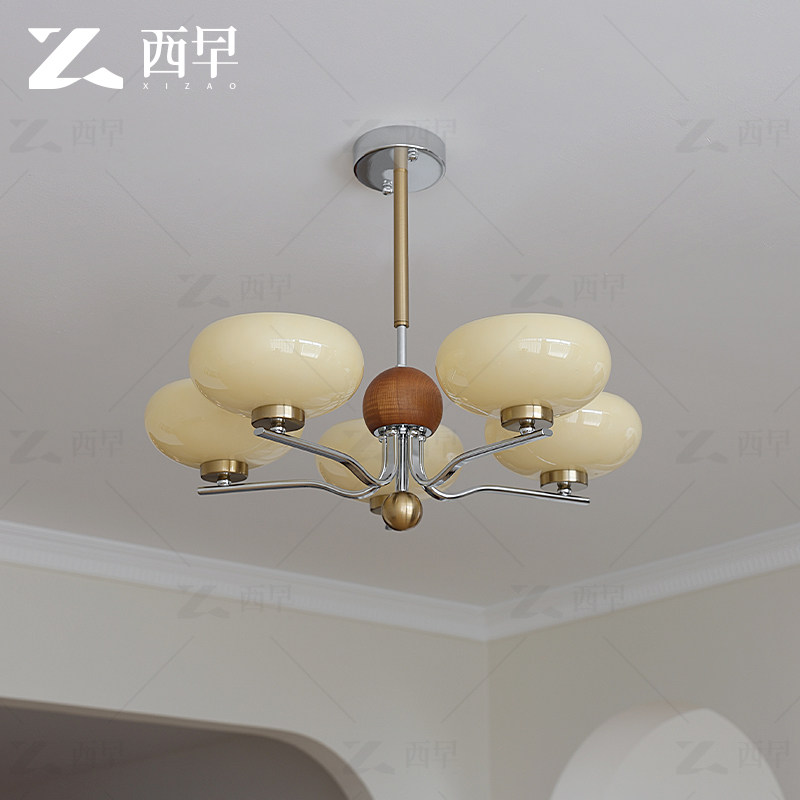 泡芙中古奶油风客厅吊灯法式复古胡桃木色卧室灯北欧书房主卧灯具,淘宝优惠券,粉丝福利购,淘宝优惠卷