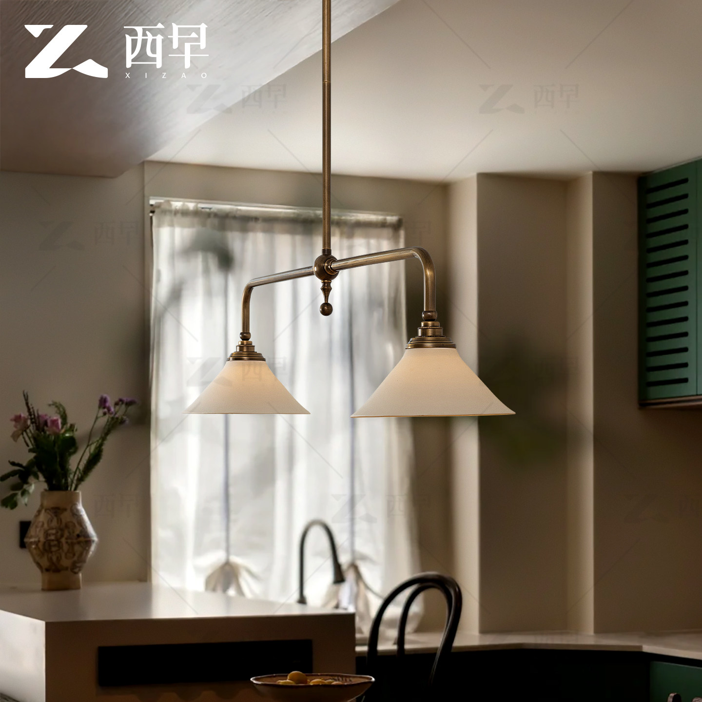 西早全铜复古VC1:1Piaf 双头餐厅吊灯法式别墅吧台美式简约岛台灯,淘宝优惠券,粉丝福利购,淘宝优惠卷