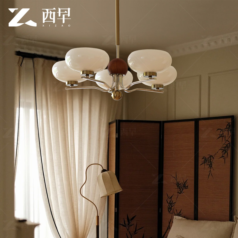 泡芙中古奶油风客厅吊灯法式复古胡桃木色卧室灯北欧书房主卧灯具,淘宝优惠券,粉丝福利购,淘宝优惠卷
