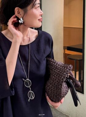 欧美跨境简约圆环金属项链女创意双环百搭高级感圆圈项链配饰女