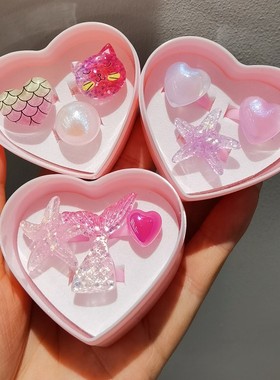 新品儿童戒指饰品批发可爱卡通小戒指套装3只装女童宝宝指环玩具