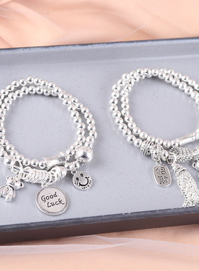 日韩小熊手链小众设计防银民族风弹力双层串珠手环网红手饰品潮人