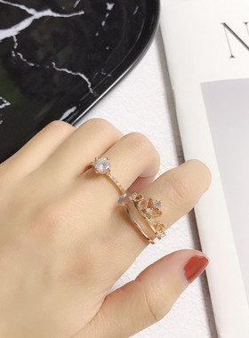 两件套满钻可拆分开口日韩风戒指