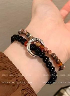 国风新中式平安扣串珠手链女精致民族天然石手串情侣手饰潮