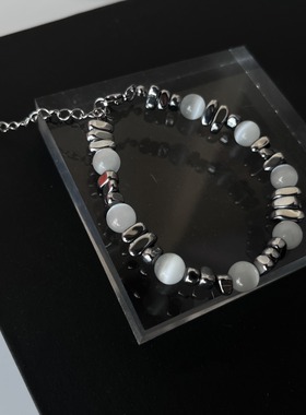 猫眼石碎银手链男潮简约高级感小众个性设计手串百搭礼物手饰男女