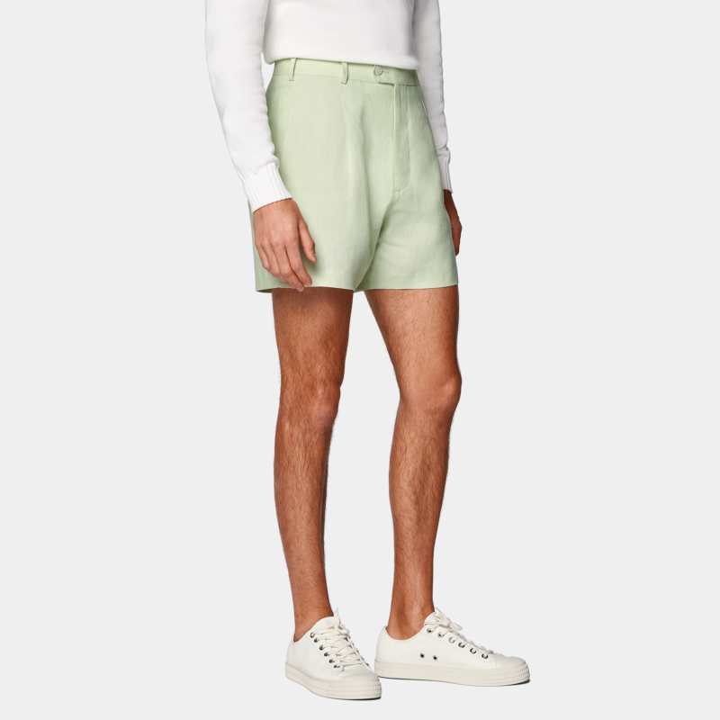 SUITSUPPLY夏季浅绿色亚麻清爽男士短裤直筒裤型,淘宝优惠券,粉丝福利购,淘宝优惠卷