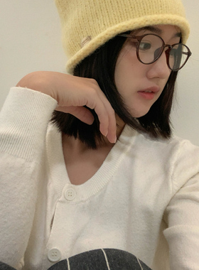 卷边黄色针织帽秋冬保暖