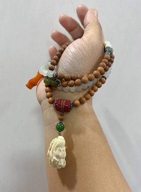 新中式国风原创天然老山檀珍珠和田玉白玉珠串蜜蜡多宝项链毛衣链