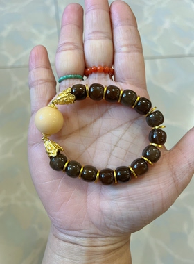 新中式国风原创设计天然和田玉新疆且末老糖老型金膏玉大圆珠手串