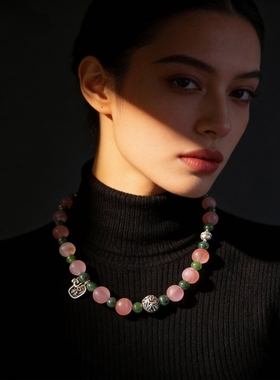 新中式国风原创设计天然南红玛瑙冰红和田玉碧玉老银项链毛衣链