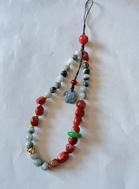 新中式国风原创红运当头本命年天然南红玛瑙翡翠随型珠串手机链女