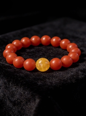 新中式国风原创天然保山南红玛瑙柿子红川料蜜蜡手串手链女单圈
