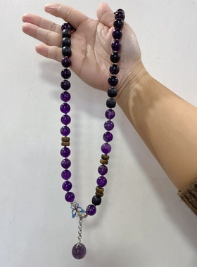 新中式国风原创设计天然巴西紫水晶沉香老型隔片多宝项链锁骨链