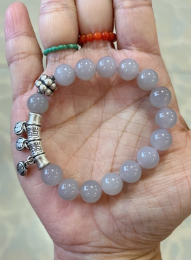 新中式国风原创设计天然和田玉浅烟紫珠串老银手串手链