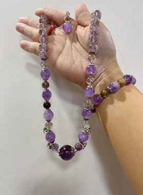 新中式国风原创设计天然巴西紫水晶沉香老型隔片多宝项链锁骨链