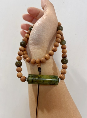 新中式国风原创天然翡翠桶珠和田玉糖料老山檀木珠串项链毛衣链