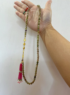 新中式国风原创设计天然西瓜碧玺水晶粉晶流苏吊坠锁骨链项链女