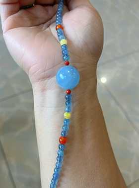 新中式国风原创天然海蓝宝水晶大圆珠蜜蜡南红手串手链女