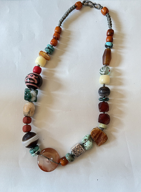 原创设计藏式天然绿松南红玛瑙蜜蜡多宝项链锁骨链