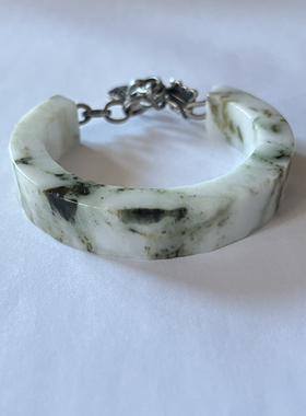 新中式国风原创天然翡翠半镯老银醒狮扣头银链花吊坠手串手链女款