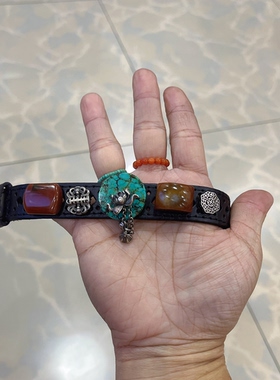 新中式国风原创设计天然绿松石老红玛瑙老银皮带手环手串手链