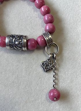 新中式国风原创设计天然老矿粉蔷薇水晶老银手串手链女