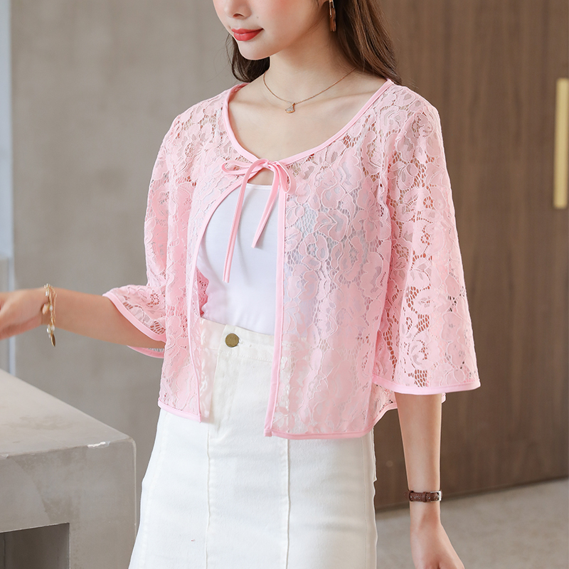 珊拾度旗舰店珊拾度披肩开衫夏季配裙子洋气防晒小披肩外套罩衫披肩镂空蕾丝D0