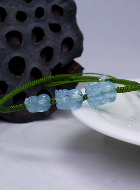 貔貅原创设计风送女友天然海蓝宝