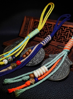 纯铜复古朱砂山鬼花钱吊坠项链