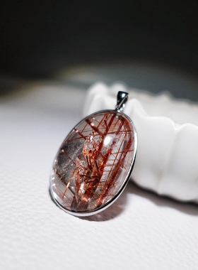 925银镶嵌天然发晶吊坠项链