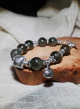 原创设计天然5A级绿发晶手串纯银