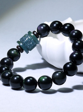 收藏级天然黑曜石原创情侣手链