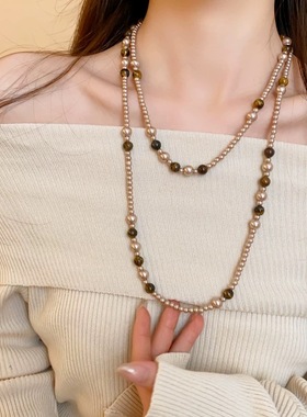 美拉德串珠珍珠项链女气质毛衣链