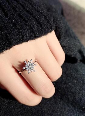 抖音同款会转的雪花戒指可旋转