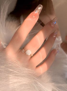 山茶花开口戒指女可调节小众