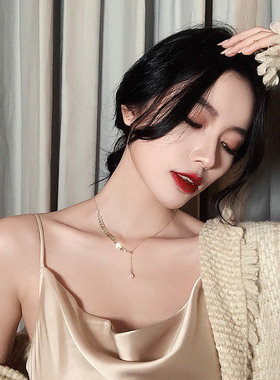 叶子珍珠ins潮冷淡风网吊坠项链